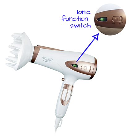 Adler | Hair Dryer | AD 2248 | 2400 W | Number of temperature settings 3 | Ionic function | Diffuser nozzle | White