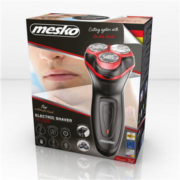 Rasoir électrique Mesko MS 2926 pour homme, rotatif, avec trimmer, Noir, Rouge