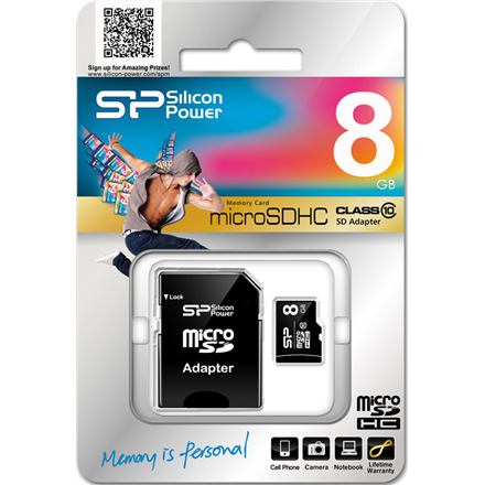 Silicon Power memory card microSDHC 8GB Class 10 + adapter