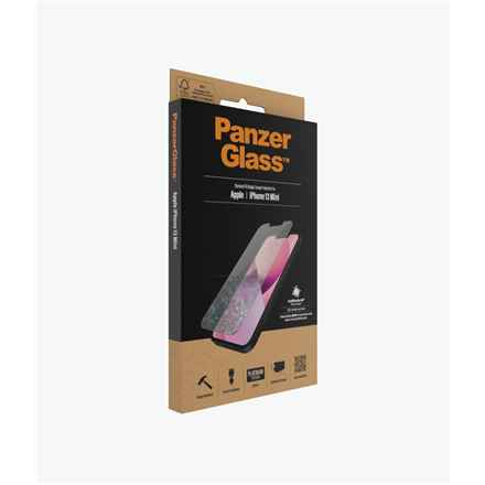 PanzerGlass | Protection d'écran transparente | Apple | iPhone 13 Mini | Verre trempé | Verre antibactérien ; Résistant aux rayures et aux bactéries ; Absorbe les chocs ; Facile à installer