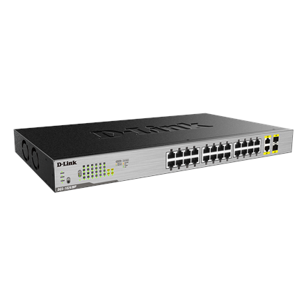 D-Link | Commutateur | DGS-1026MP | Non géré | Montable en rack | Ports Gigabit Ethernet (cuivre) : 24 | Ports SFP : 2 | Ports PoE/PoE+ : 24 | Alimentation : Simple | 24 mois