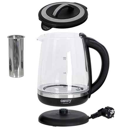 Camry | Bouilloire | CR 1290 | Standard | 2200 W | 2 L | Plastique/verre | Base rotative à 360° | Noir/Transparent