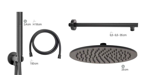 Kit completo doccia design tondo nero opaco