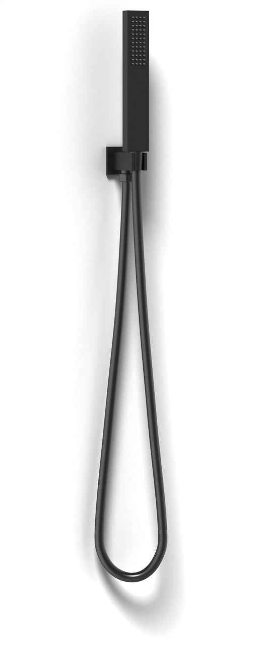 Kit quadrato doccetta e supporto con presa acqua nero opaco