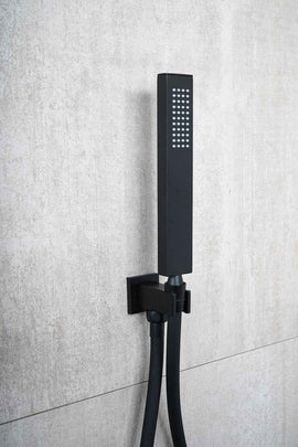 Kit quadrato doccetta e supporto con presa acqua nero opaco