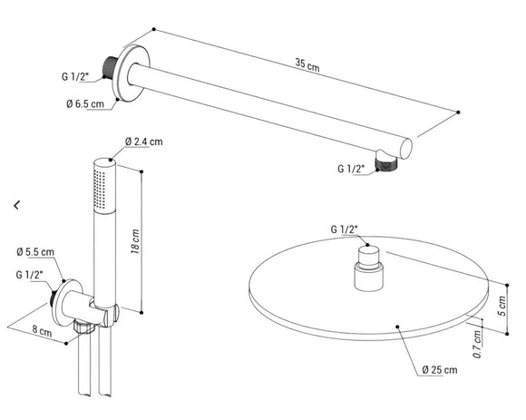 Kit completo doccia design tondo satinato
