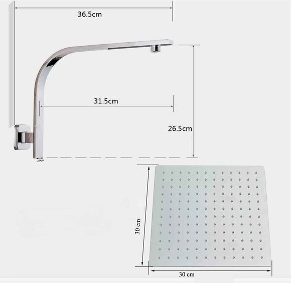 Set doccia completo braccio doccia a sbalzo con soffione doccia quadrato 30x30