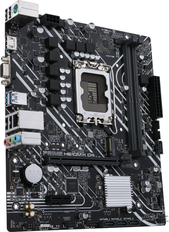 Mainboard|ASUS|Intel H610|LGA1700|MicroATX|Memory DDR4|Memory slots 2|1xPCI-Express 3.0 1x|1xPCI-Express 4.0 16x|1xM.2|1x15pin D-sub|1xHDMI|2xAudio-In|1xAudio-Out|4xUSB 2.0|2xUSB 3.2|1xPS/2|1xRJ45|PRIMEH610M-KD4