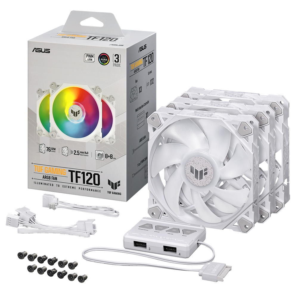 Refroidisseur d'air asus tuf gaming tf120 argb white edition 3-en-1 12 cm 3 pièces