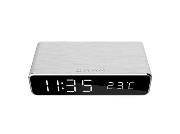 Gembird Digital alarm clock with wireless charging function Silver