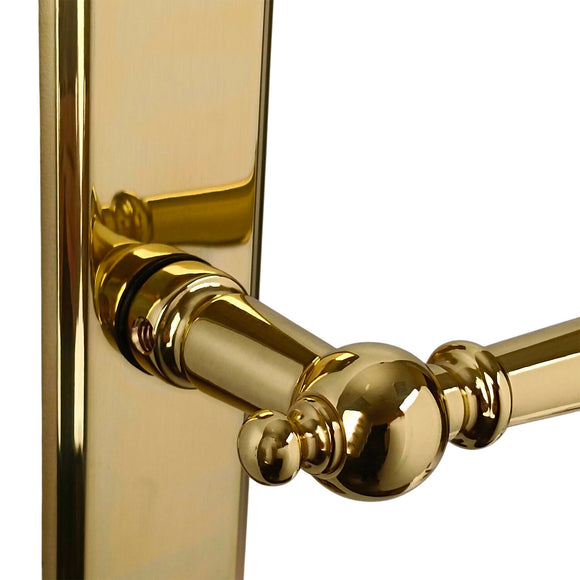 2 poignées de porte LUXOR, Sans trou pour pièce à vivre, Finition laiton poli doré, Entraxe standard 195 mm