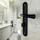 2 poignées de porte sur plaque CLEO, Verrou de condamnation pour salle de bain/WC, Finition bois noir, Entraxe standard 195 mm-1