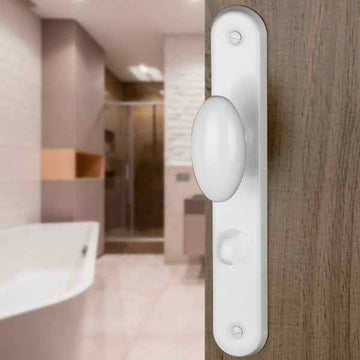2 poignées de porte sur plaque CHIC, Verrou de condamnation pour salle de bain/WC, Aluminium blanc RAL 9016, Entraxe 195 mm