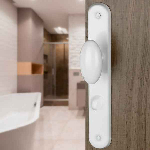 2 poignées de porte sur plaque CHIC, Verrou de condamnation pour salle de bain/WC, Aluminium blanc RAL 9016, Entraxe 195 mm