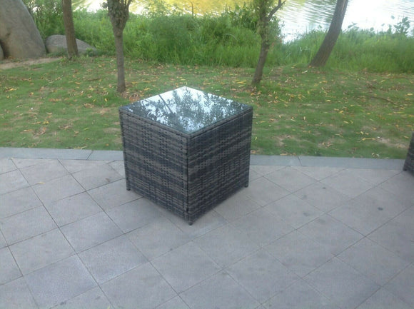 Fimous Grey Rattan Cube Side Table Tea Coffee Table Outdoor Garden Furniture Accessory