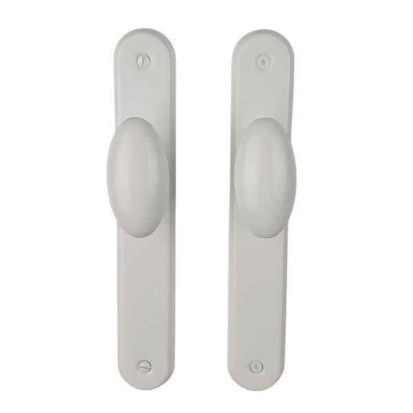 2 poignées de porte sur plaque CHIC, Sans trou pour pièce à vivre, Finition aluminium blanc RAL 9016, Entraxe standard 195 mm