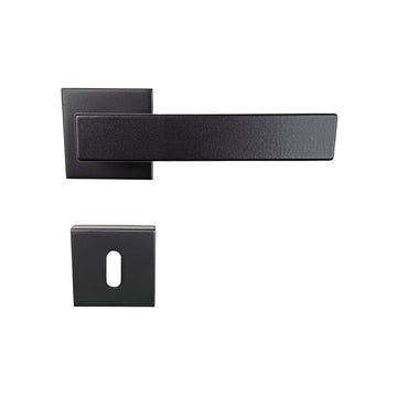 2 poignées de porte sur rosace LOFT, Entrée de clé pour chambre, Finition métal noir mat