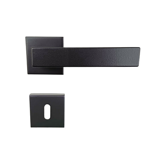 2 poignées de porte sur rosace LOFT, Entrée de clé pour chambre, Finition métal noir mat