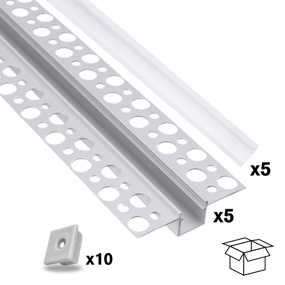 Confezione Promo 5 Profili Flat Per Cartongesso con Tappi Finali - Totale 10 Metri