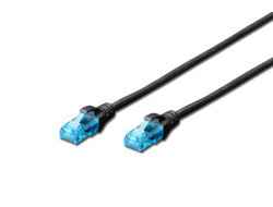 CAT 5e U-UTP | Patch cord | PVC AWG 26/7 | Boots with kink protection, strain relief and latch protection | Black | 1 m | Modular RJ45 (8/8) plug