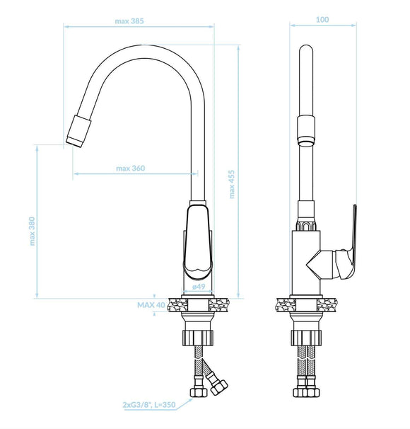 Miscelatore cucina con canna di gomma flessibile beige/tortora