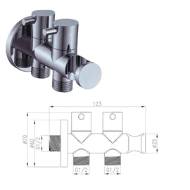 Presa acqua due vie tonda con supporto e rubinetti integrati