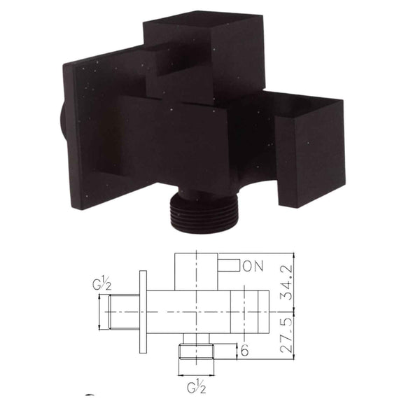 Presa acqua quadrata nera opaca con rubinetto e supporto