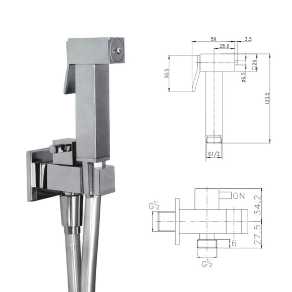 Set doccetta wc con rubinetto di chiusura, tutto quadrato