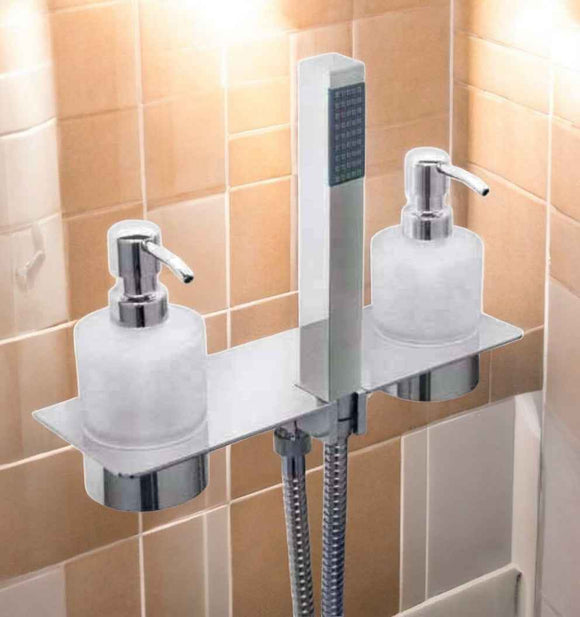 Kit doccia square con mensola,dispenser e presa acqua