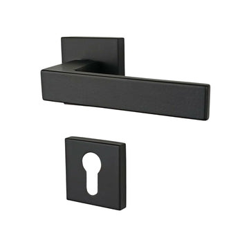 2 poignées de porte sur rosace LOFT, Trou de cylindre - entrée - bureau - service, Finition métal noir mat
