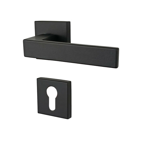 2 poignées de porte sur rosace LOFT, Trou de cylindre - entrée - bureau - service, Finition métal noir mat