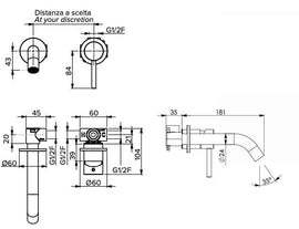 Miscelatore lavabo a muro tondo moderno completo