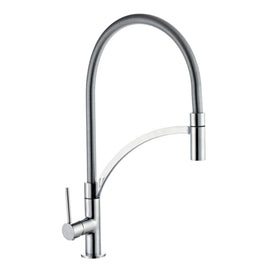 Miscelatore per cucina in ottone cromato con doccia estraibile e tubo in iacciaio inox