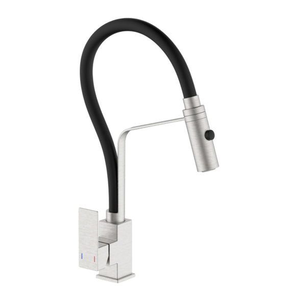 Mitigeur de cuisine avec douchette extractible 2 jets en acier inoxydable