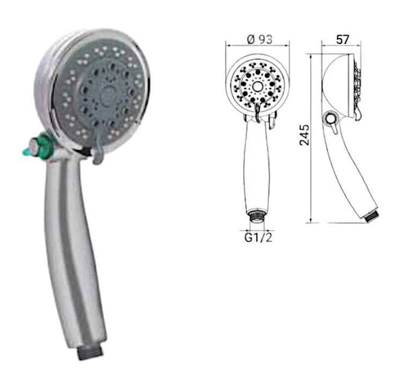 Doccetta in abs 5 getti, con valvola risparmio acqua