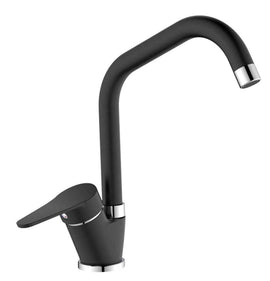 Miscelatore per cucina in ottone finitura granito nero, canna a ponte