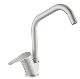 Miscelatore per cucina in ottone finitura acciaio spazzolato, canna a ponte