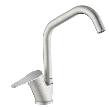 Miscelatore per cucina in ottone finitura acciaio spazzolato, canna a ponte