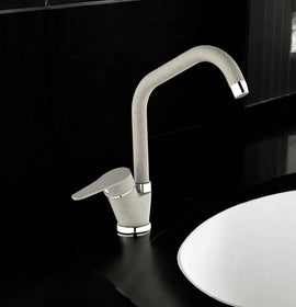 Miscelatore per cucina in ottone effetto avena granito beige, canna a ponte