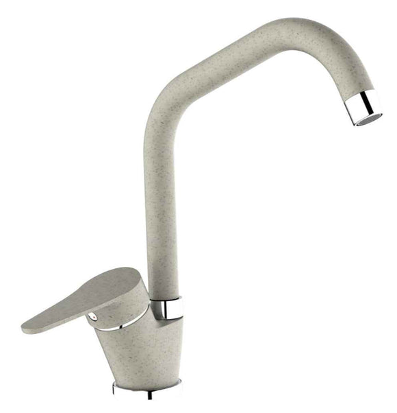 Miscelatore per cucina in ottone effetto avena granito beige, canna a ponte
