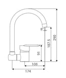Miscelatore per cucina in ottone cromato, con canna abbattibile sottofinestra laterale