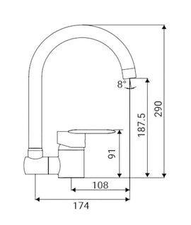 Miscelatore per cucina in ottone cromato, con canna abbattibile sottofinestra laterale