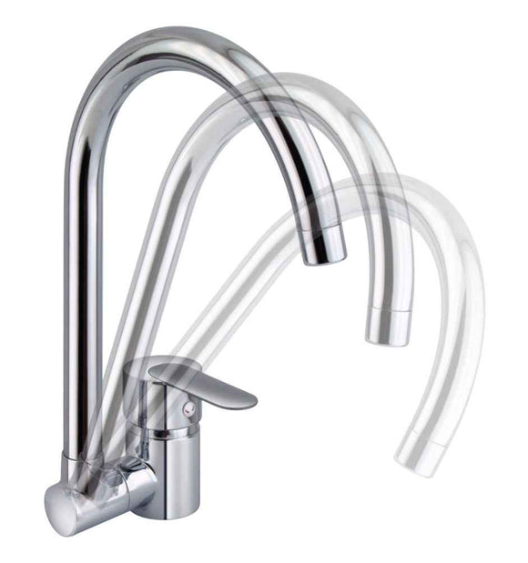 Miscelatore per cucina in ottone cromato, con canna abbattibile sottofinestra laterale