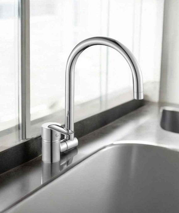 Miscelatore per cucina in ottone cromato, con canna abbattibile sottofinestra laterale