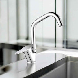 Miscelatore per cucina in ottone cromato, canna a ponte