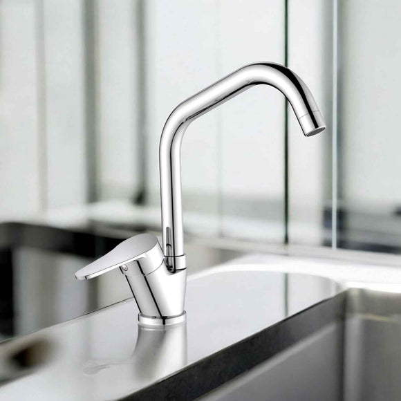 Miscelatore per cucina in ottone cromato, canna a ponte