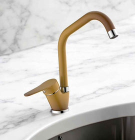 Miscelatore per cucina in ottone colore terra di francia, canna a ponte