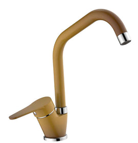 Miscelatore per cucina in ottone colore terra di francia, canna a ponte