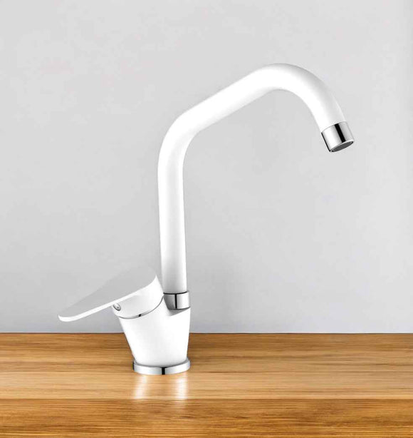 Miscelatore per cucina in ottone bianco, canna a ponte