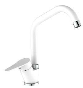 Miscelatore per cucina in ottone bianco, canna a ponte